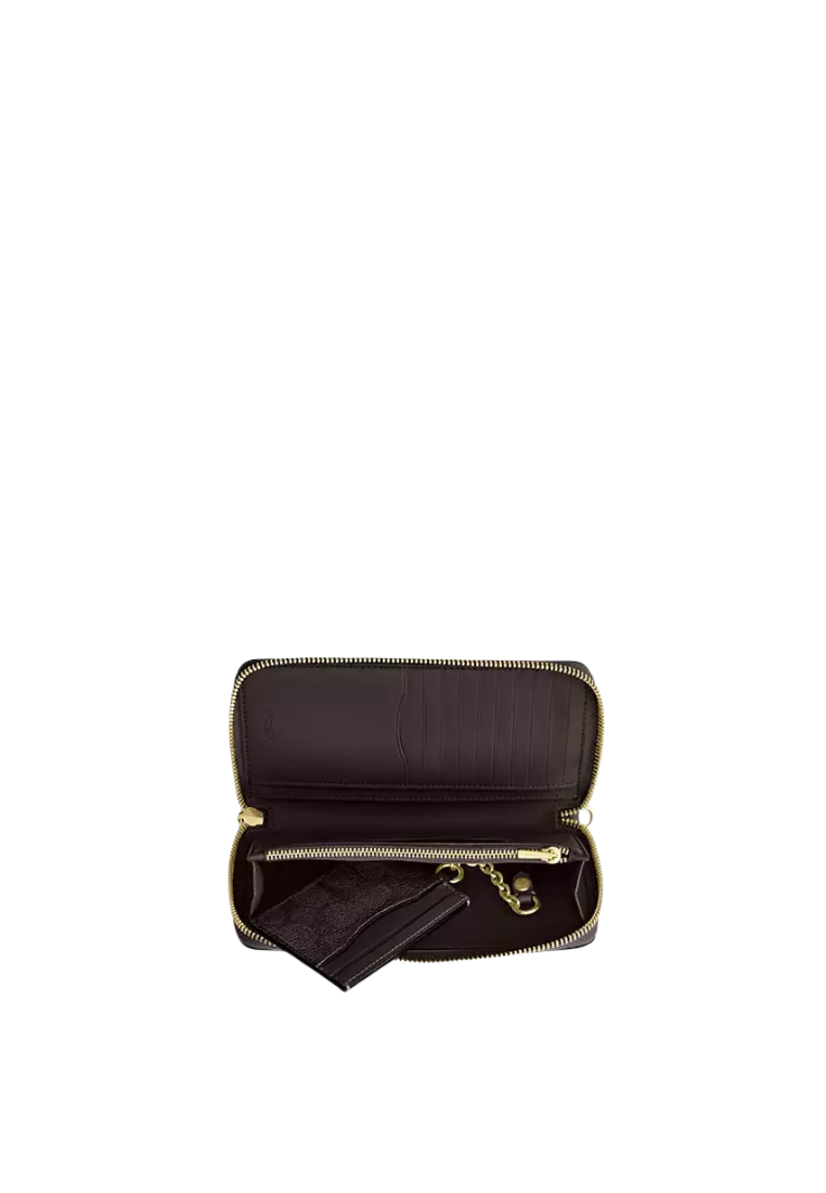 Coach Long Zip Around Wallet With Detachable Card Case In Signature Canvas In Walnut Black Cbz99