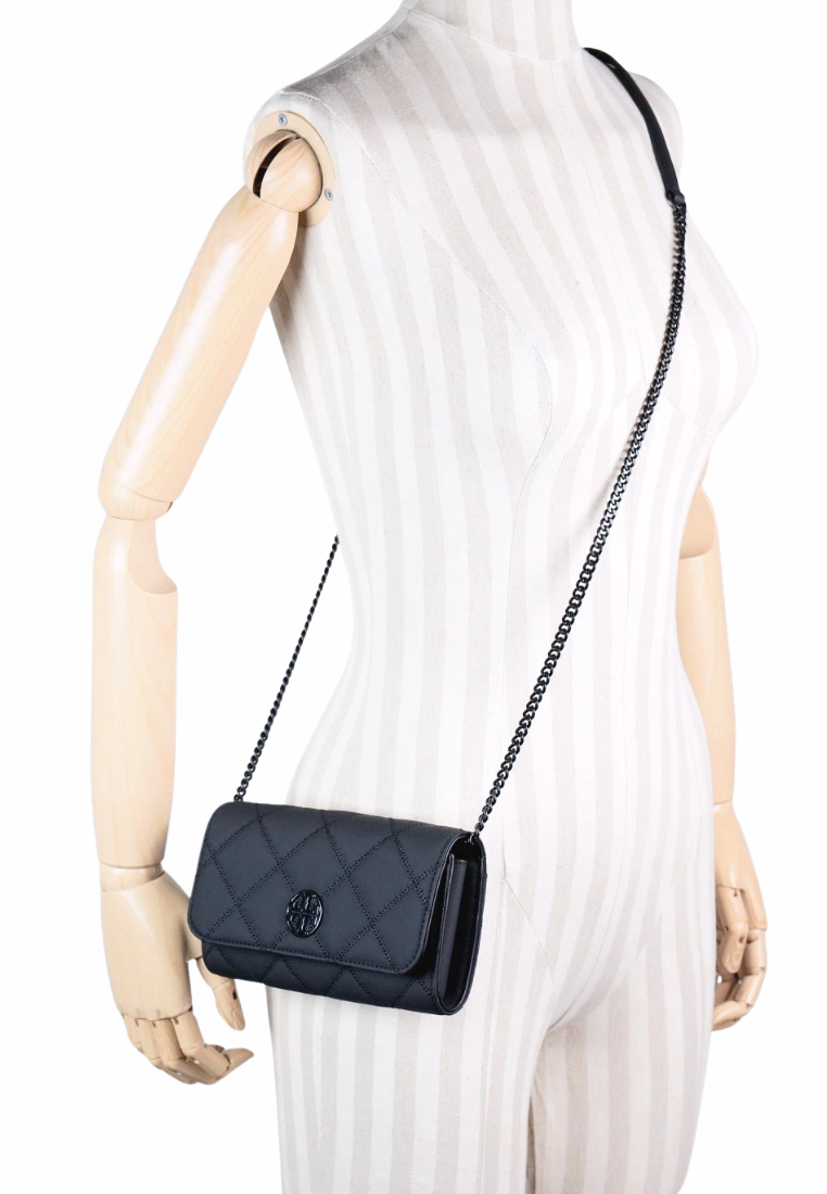 Tory Burch Willa Matte Black Quilted Chain Wallet Crossbody Bag In Black 164056