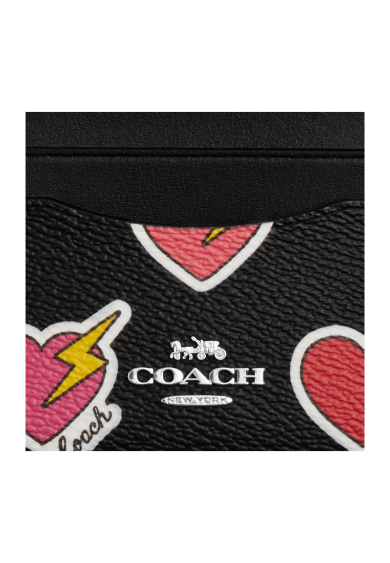 Coach Slim ID Card Case With Heart Bolt Print In Black Multi CW922