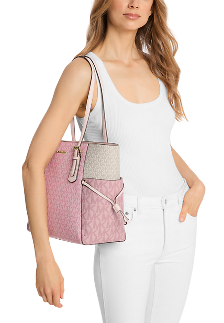 Michael Kors Voyager Tote Bag Large Color-Block Signature Logo In Powder Blush Multi 35S5Gv6T7B