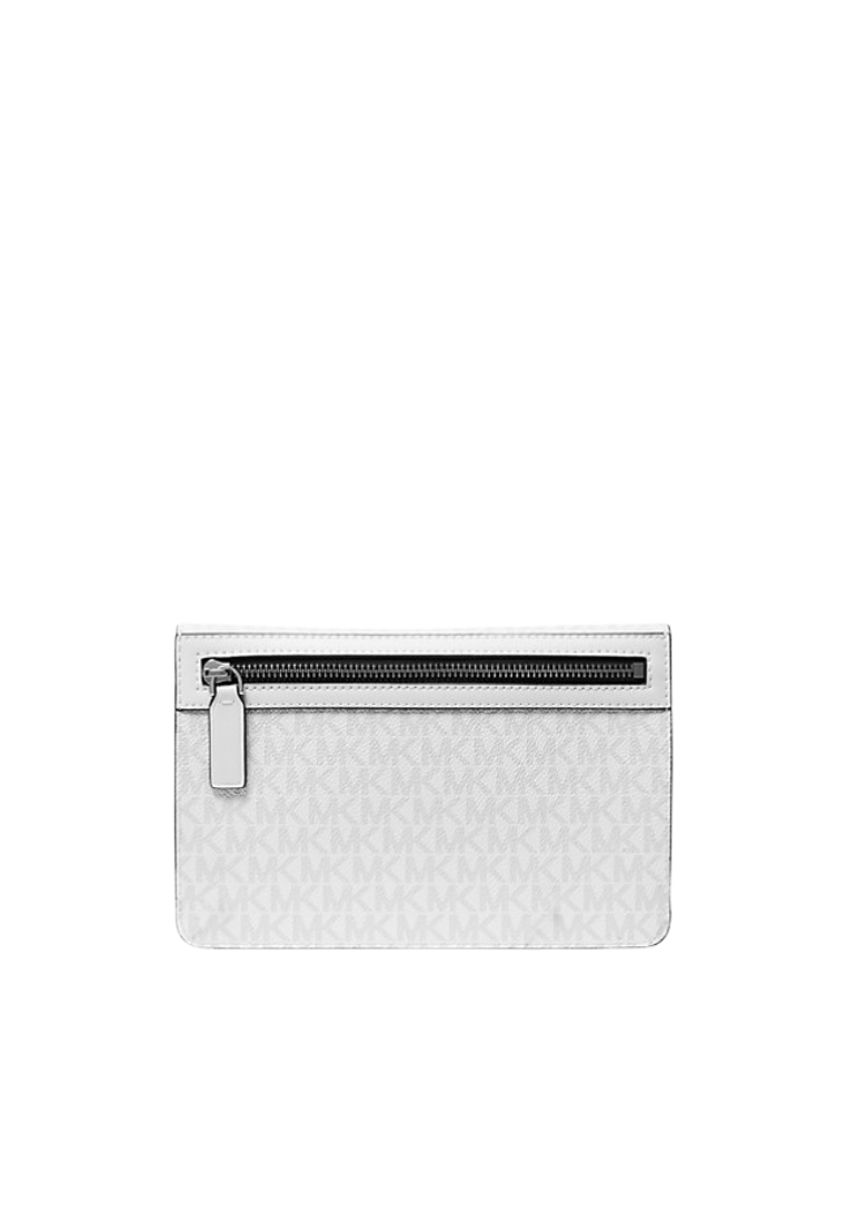 Michael Kors Cooper Large Embellished Signature Logo Passport Wallet In Bright White 36R5LC0F6B