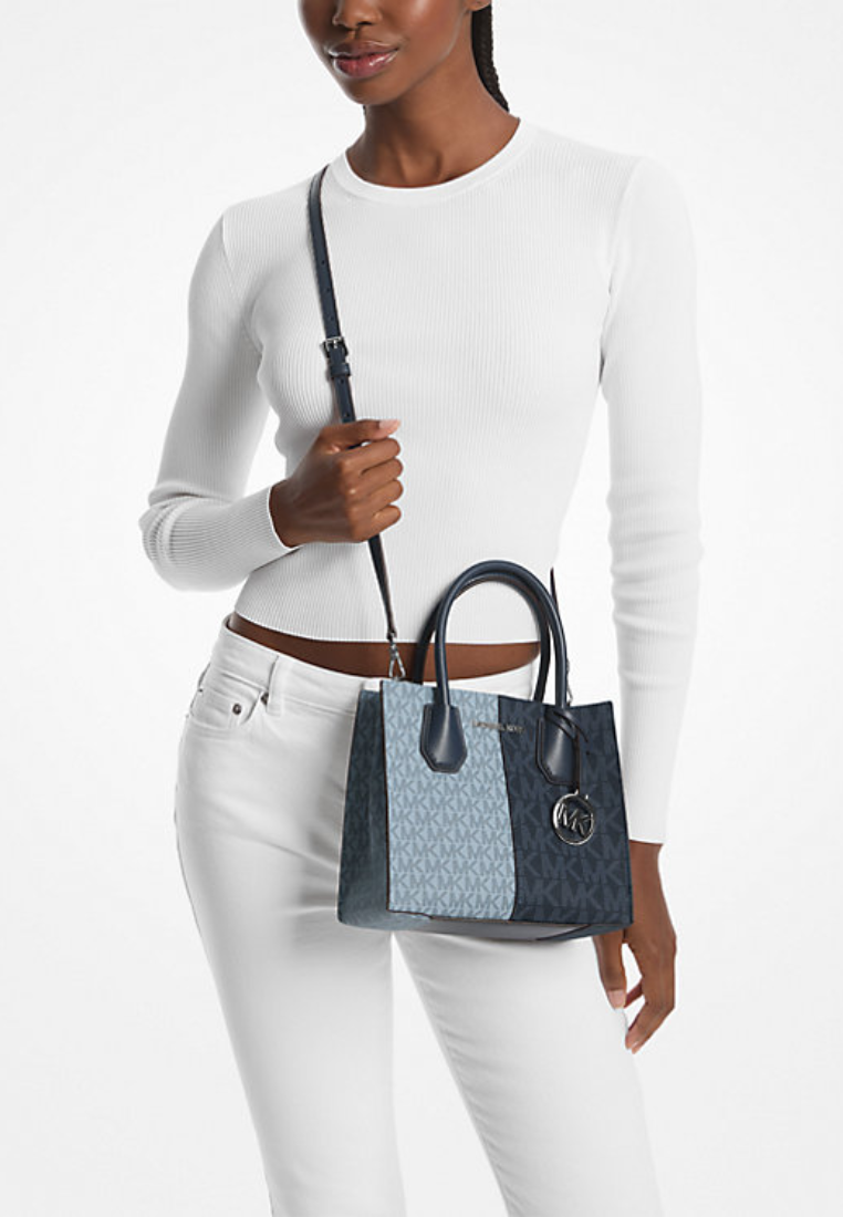 Michael Kors Mercer Crossbody Bag Medium Color-Block Logo In Navy Multi 35Rf4Sm9M2B