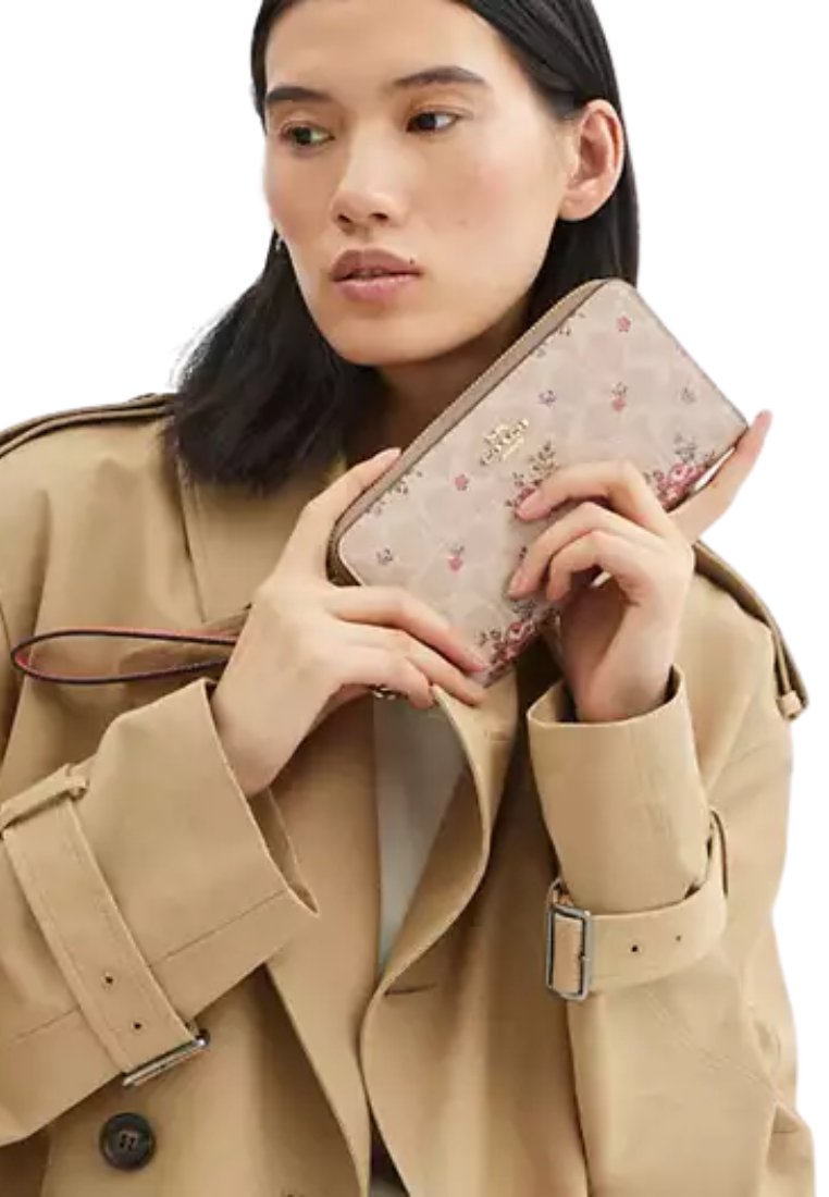Coach Long Zip Around Wallet With Floral Print In Sand Multi Cao88