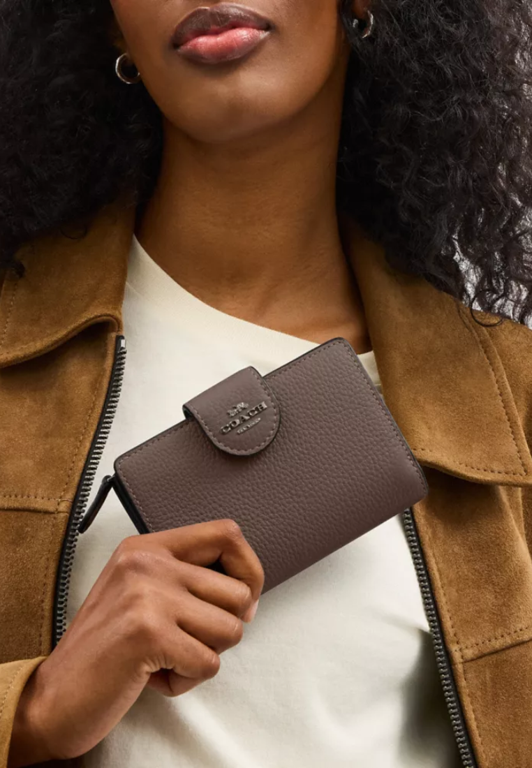 Coach Medium Corner Zip Wallet In Dark Stone CBO41