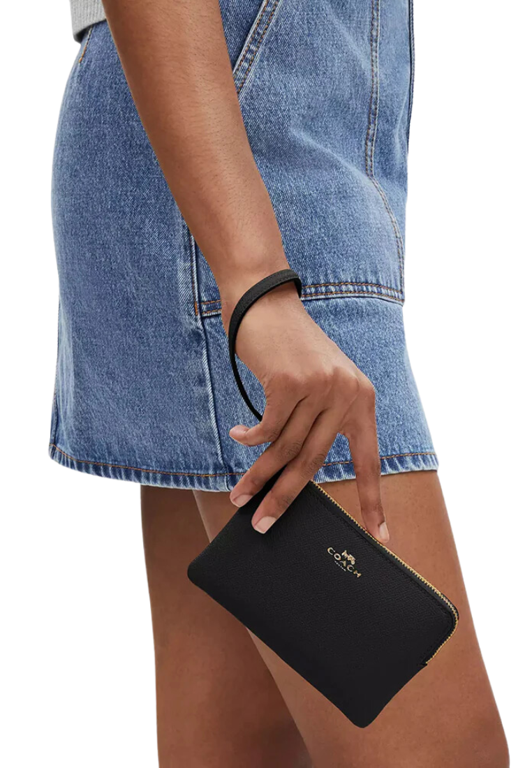 Coach Corner Zip Wristlet In Black CV396