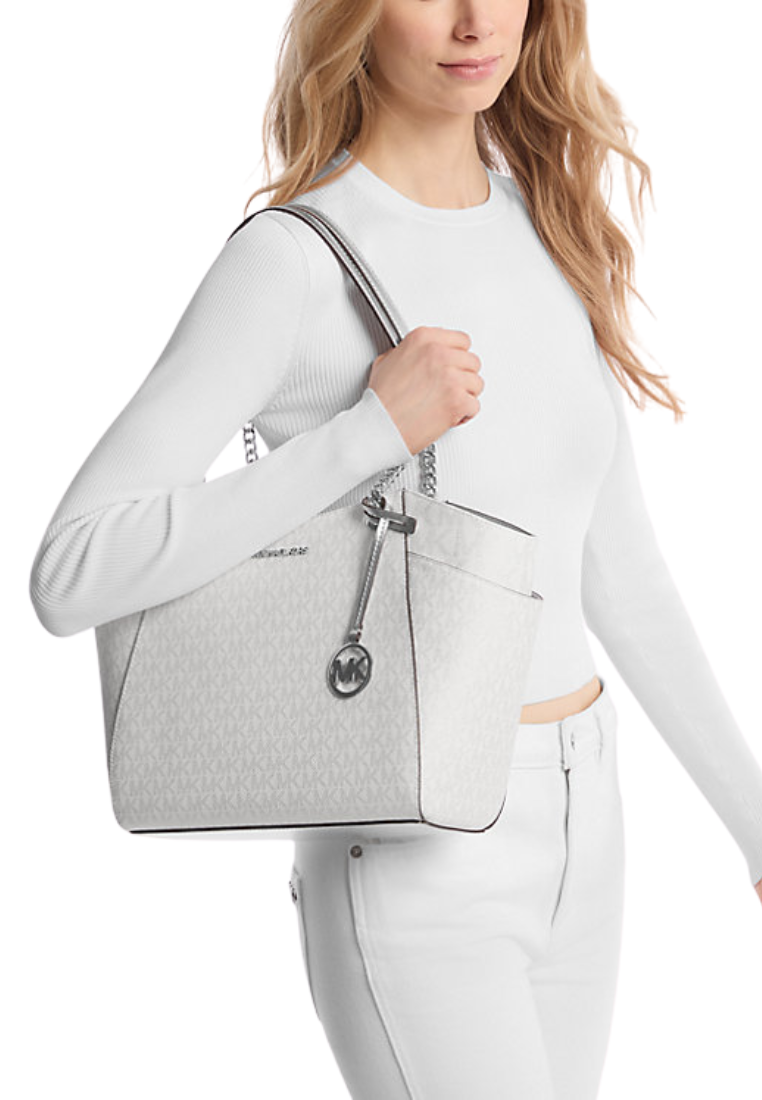 Michael Kors Jet Set Large Logo Shoulder Bag In Silver 35F4STVE3V