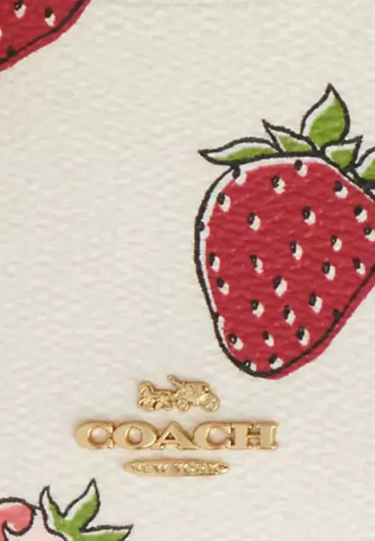Coach Zip Card Case With Strawberry Print In Chalk Multi CAR32