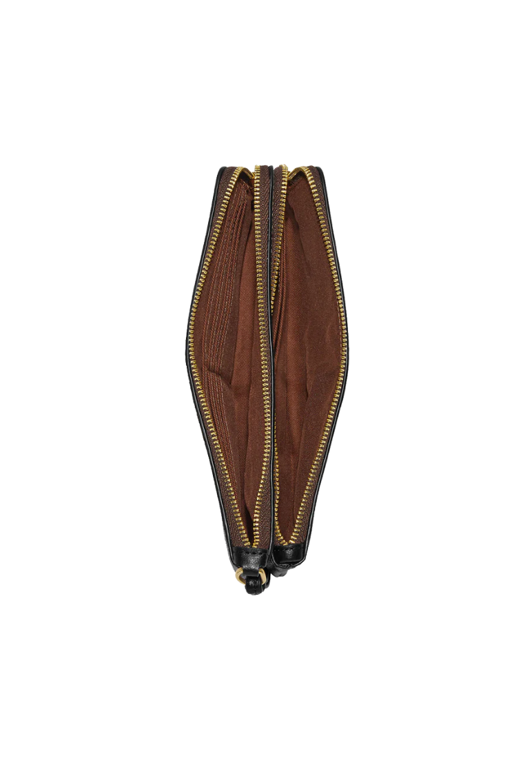 Coach Double Zip Wallet Blocked Signature In Khaki Brown Multi C7313