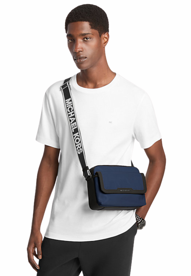 Michael Kors Lautner Medium Nylon Camera Crossbody Bag In Navy Blue Marine 37F5LLAM1B