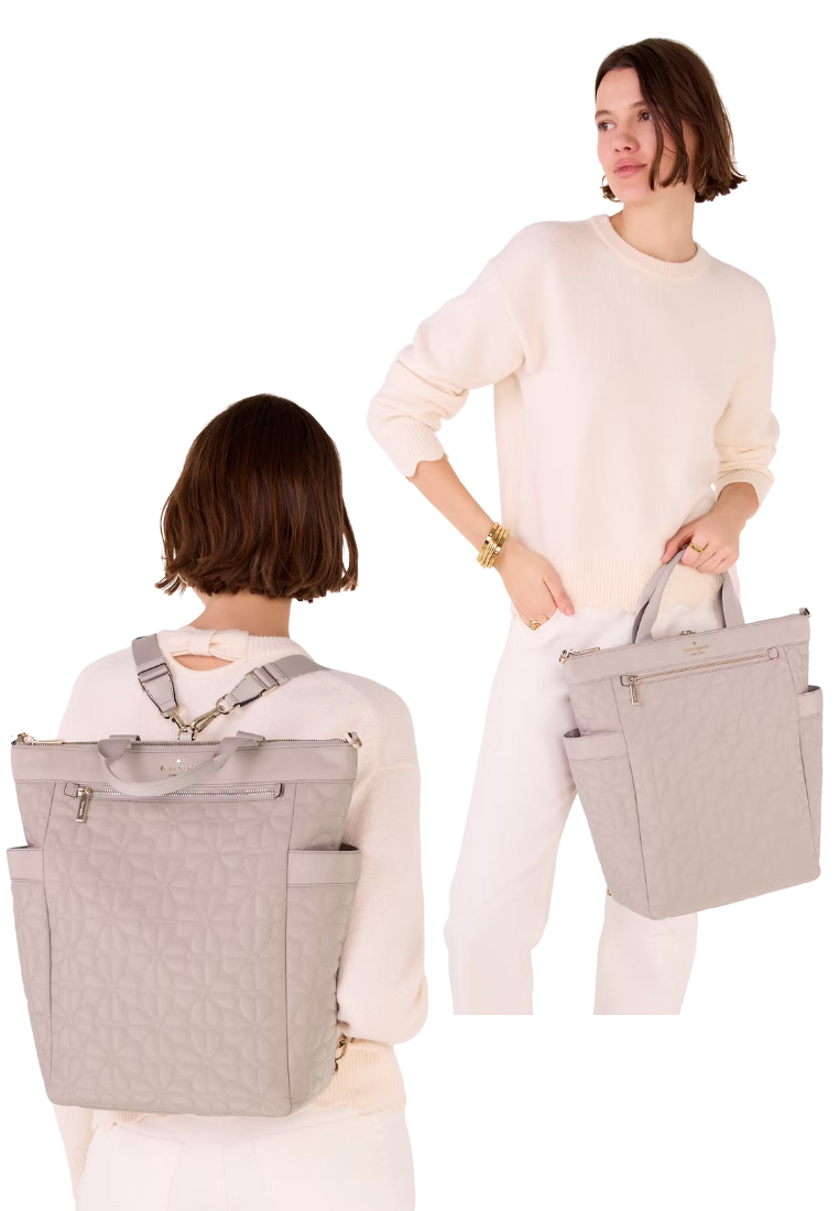 Kate Spade Spade Flower Quilted Convertible Backpack In Cozy Grey KK161