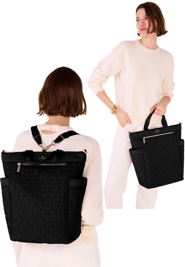 Kate Spade Spade Flower Quilted Convertible Backpack In Black KK161