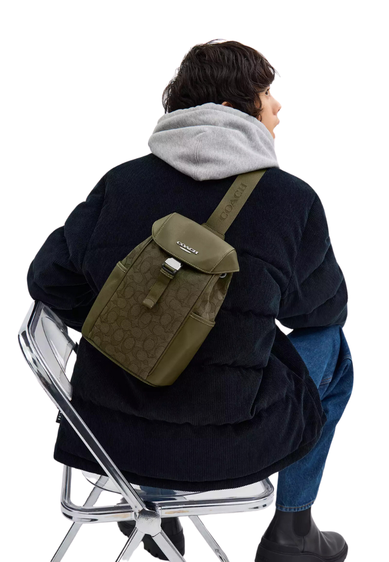 Coach Racer Pack Bag Signature Jacquard In Olive Drab CW173