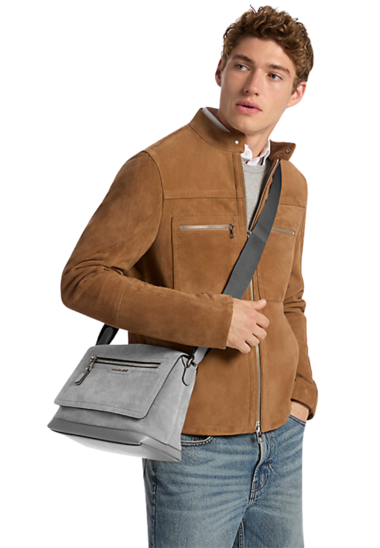 ( PREORDER ) Michael Kors Hudson Small Suede Messenger Bag In Quarry Grey 33F5GHDM0S