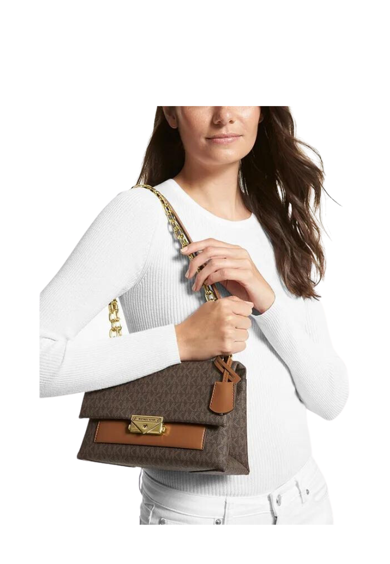 Michael Kors Cece 35F2G0EF8B Medium Flap Pkt Shoulder Bag in Signature In Brown