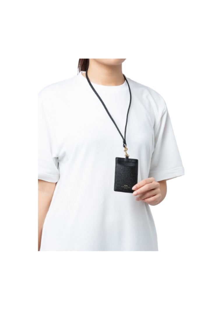 Coach Crossgrain Leather 57311 Id Lanyard In Black