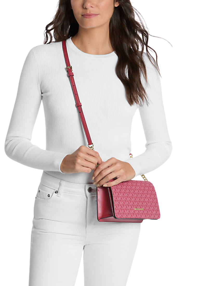 ( PREORDER ) Michael Kors Jet Set Signature Logo Crossbody Bag In Dark Raspberry 35F5STVC8V