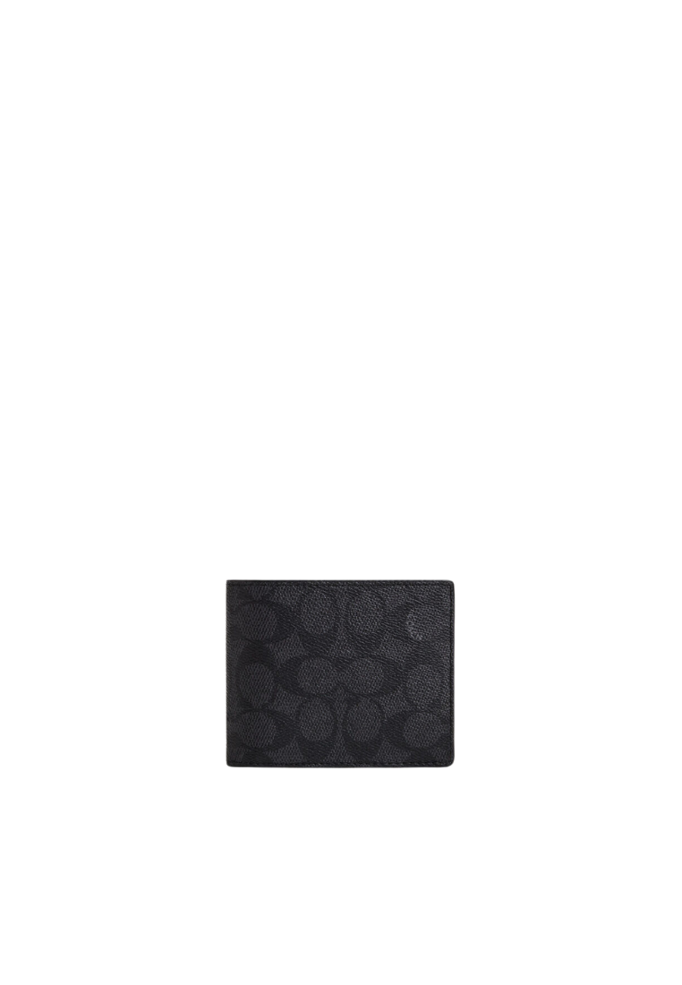 Coach Men's 3 In 1 Wallet Signature Canvas In Charcoal Black CW380