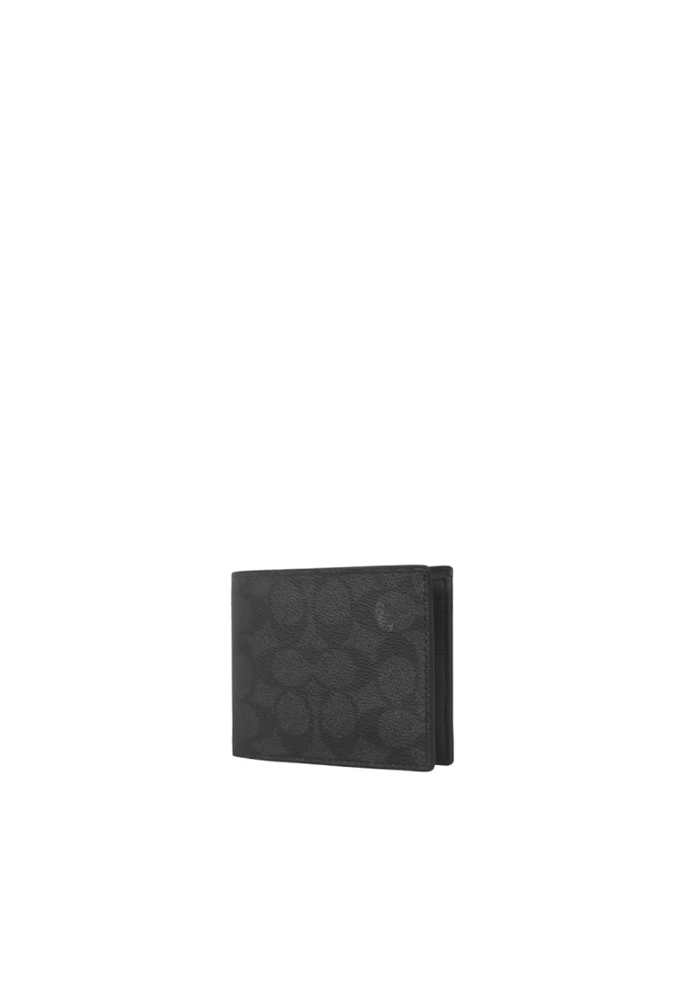 Coach Men's 3 In 1 Wallet Signature Canvas In Charcoal Black CW380