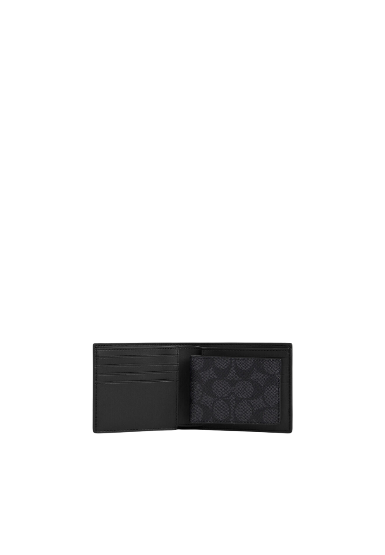 Coach Men's 3 In 1 Wallet Signature Canvas In Charcoal Black CW380