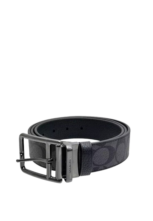 Coach Double Bar Buckle Cut To Size Reversible Belt In Charcoal Black CQ006
