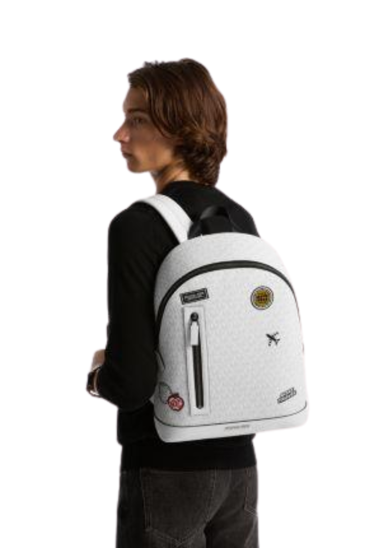 Michael Kors Cooper Slim Embellished Signature Logo Commuter Backpack In White 37R5LCOB2U