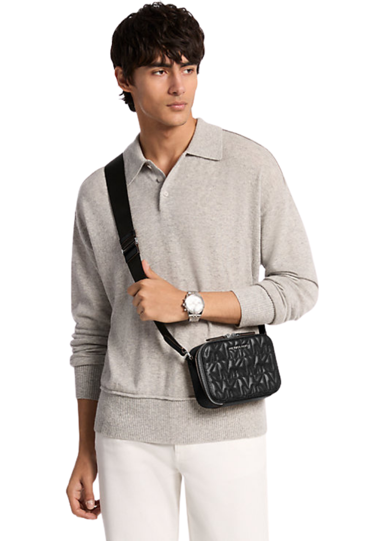 ( PREORDER ) Michael Kors Hudson Logo Embossed Crossbody Bag In Black 33R6SHDC3L