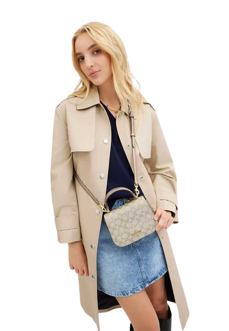 Coach Lysa Top Handle Bag Signature Canvas In Champagne Multi CX576