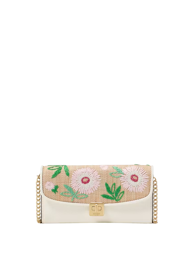 ( PREORDER ) Kate Spade Phoebe Straw Turnlock Wallet-on-chain In Natural Multi KK919