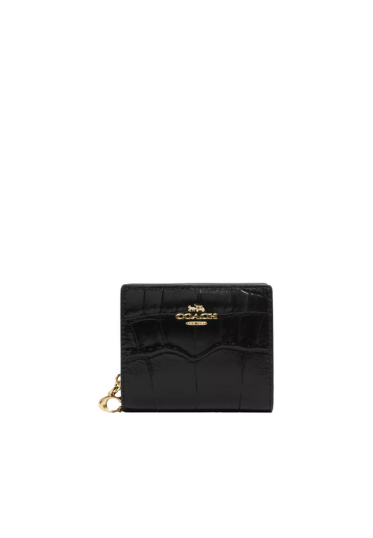 Coach Snap Wallet With Crocodile-Embossed leather In Black C6092