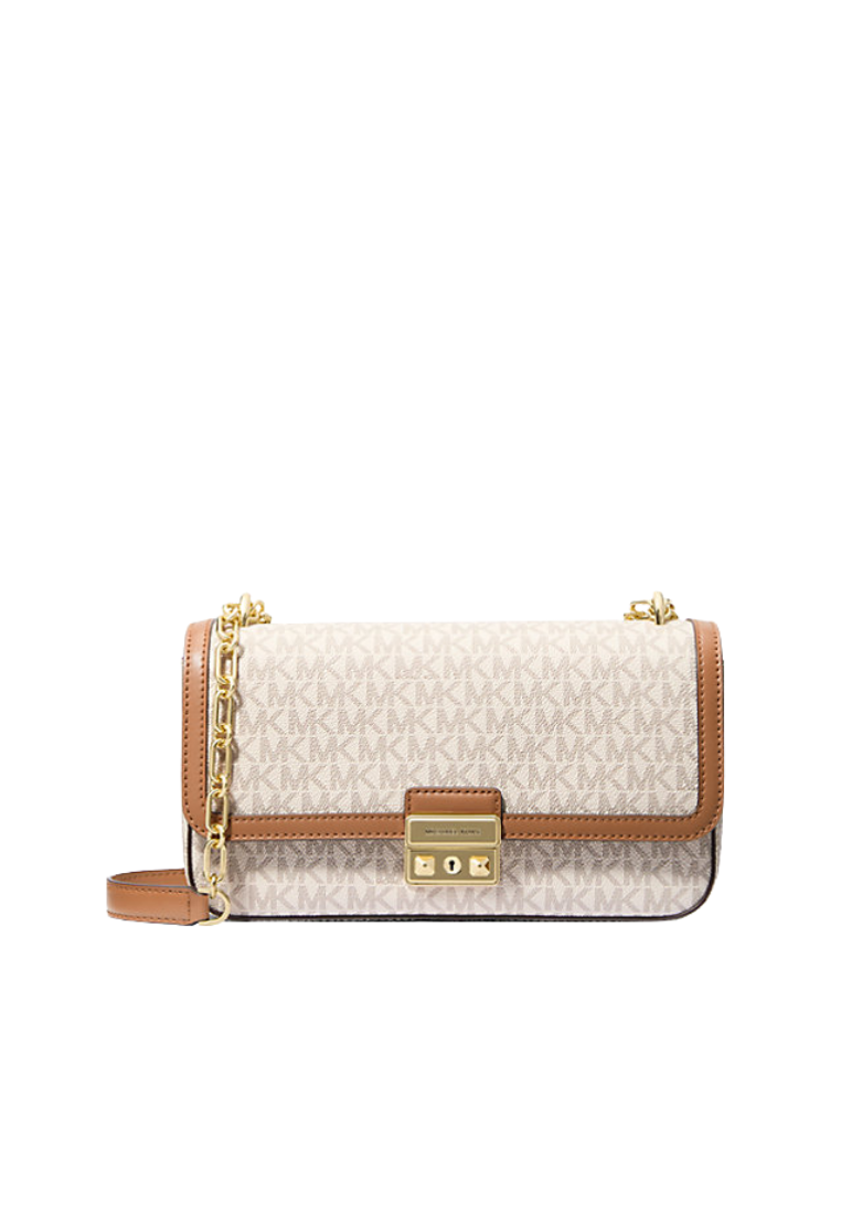 ( PREORDER ) Michael Kors Tribeca Large Signature Logo Shoulder bag In Vanilla Acorn 30R5G2RL7B
