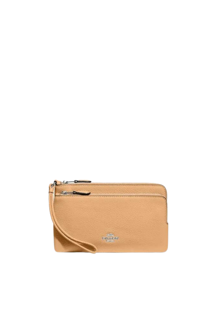 Coach Pebbled Leather C5610 Double Zip Wallet In Latte