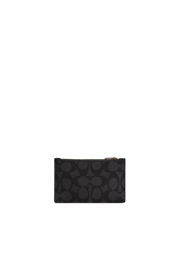 Coach Zip Card Case Signature In Charcoal Black CV764