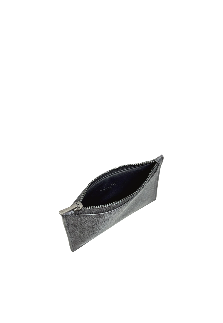 Coach Zip Card Case Signature In Charcoal Black CV764
