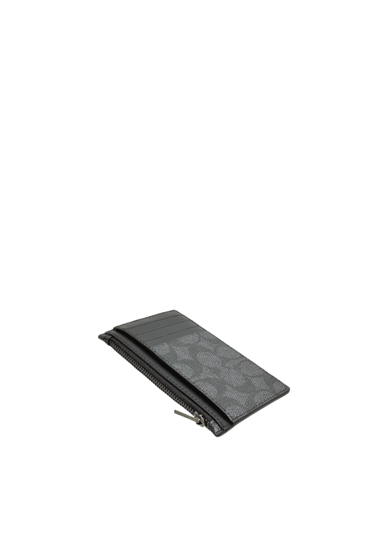 Coach Zip Card Case Signature In Charcoal Black CV764