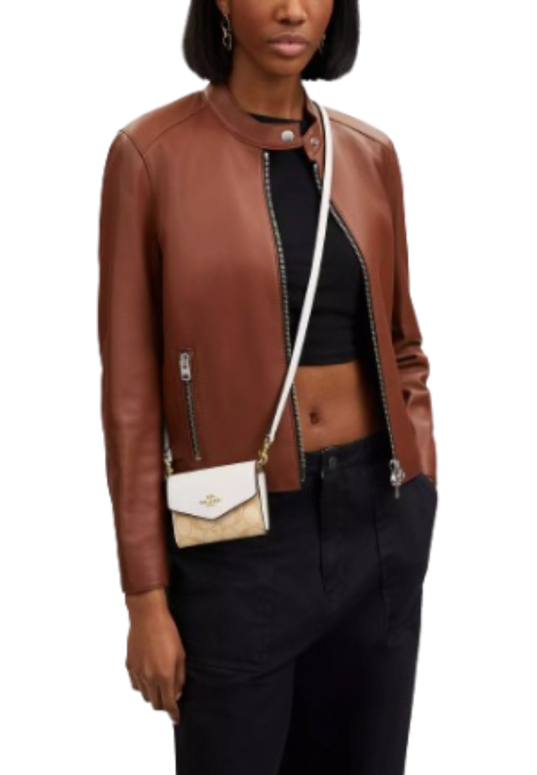 Coach Mini Envelope Wallet With Strap In Light Khaki Chalk CU172