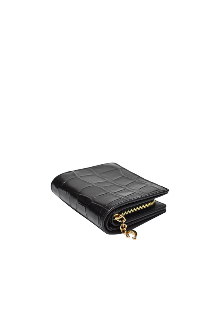 Coach Snap Wallet With Crocodile-Embossed leather In Black C6092