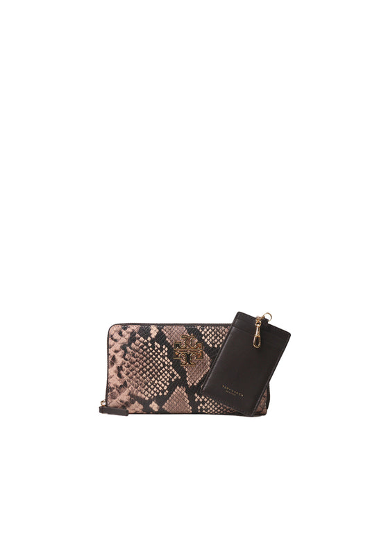 Tory Burch Britten Snake Embossed Zip Continental Wallet In Shell Pink 168001