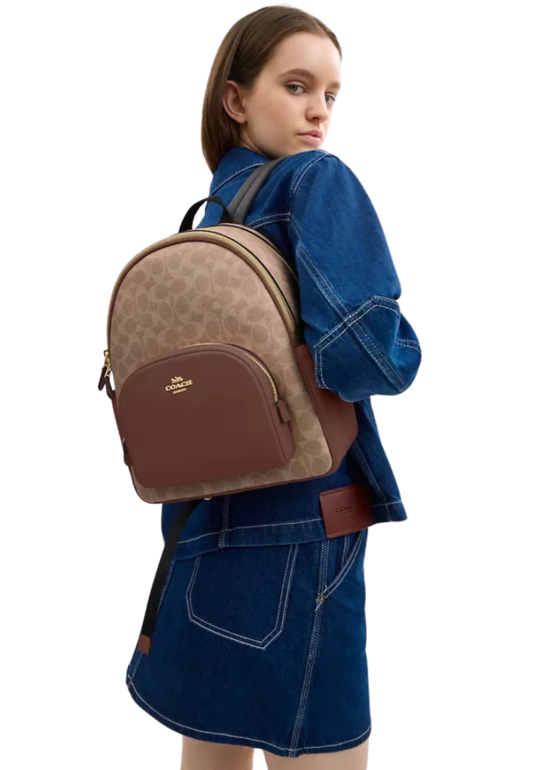 Coach Court Backpack Signature Canvas In Tan Brown CZ176