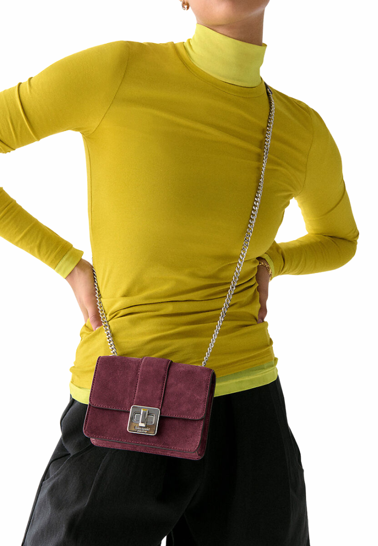 Kate Spade Phoebe Suede Turnlock Mini Flap Crossbody Bag In Dark Merlot KM146