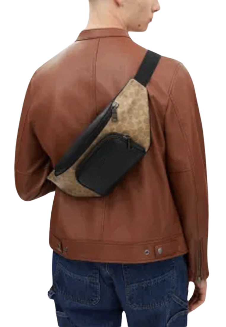 Coach Racer Belt Bag Signature In Tan Black CT714