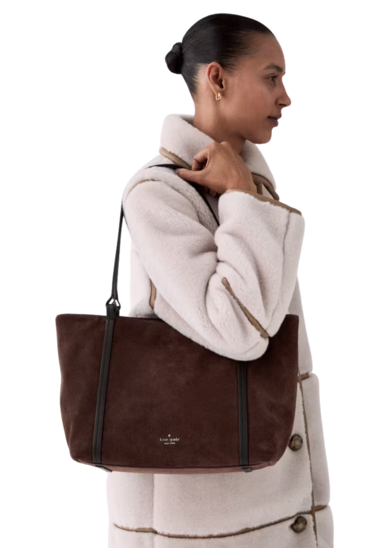 ( PREORDER ) Kate Spade Marlowe Suede Tote Bag In Hot Fudge Multi KP264