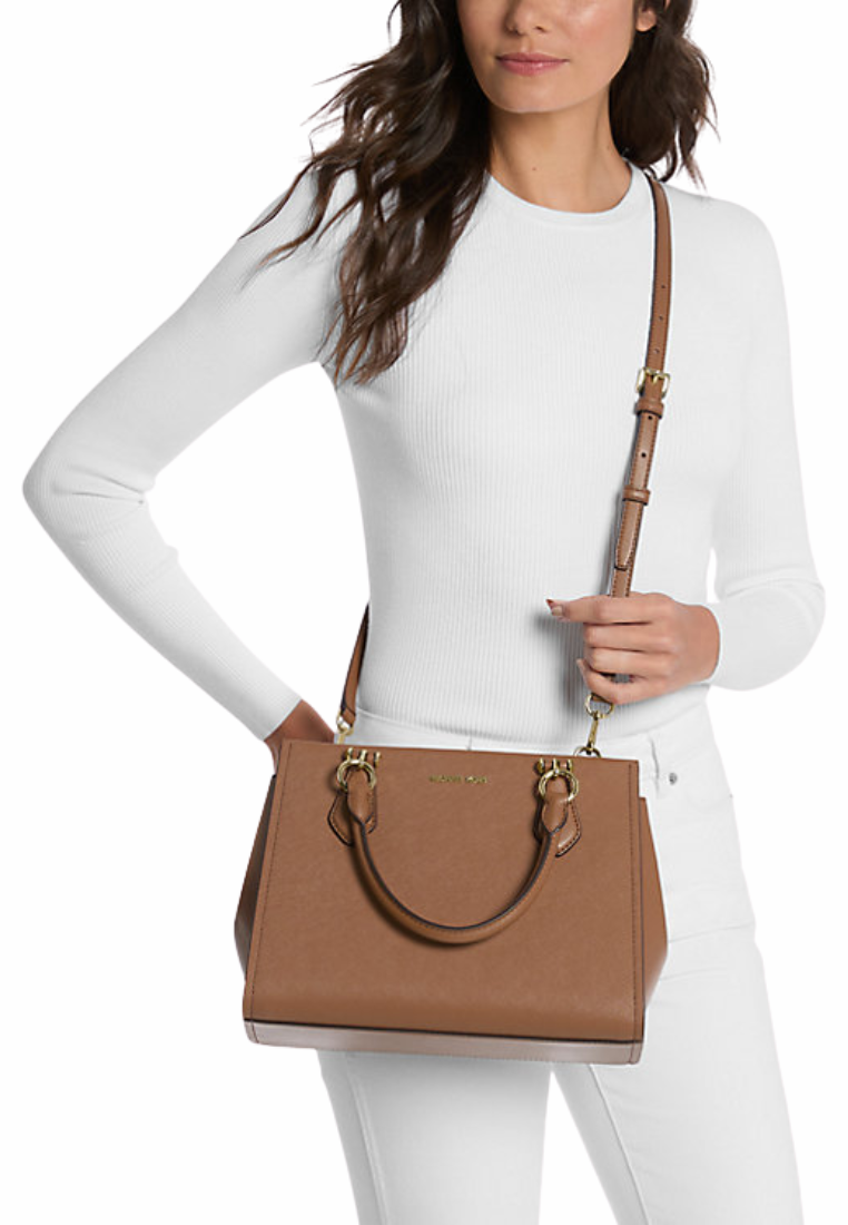 Michael Kors Marilyn Medium Satchel Bag Saffiano Leather In Luggage 35F5G6AS2L