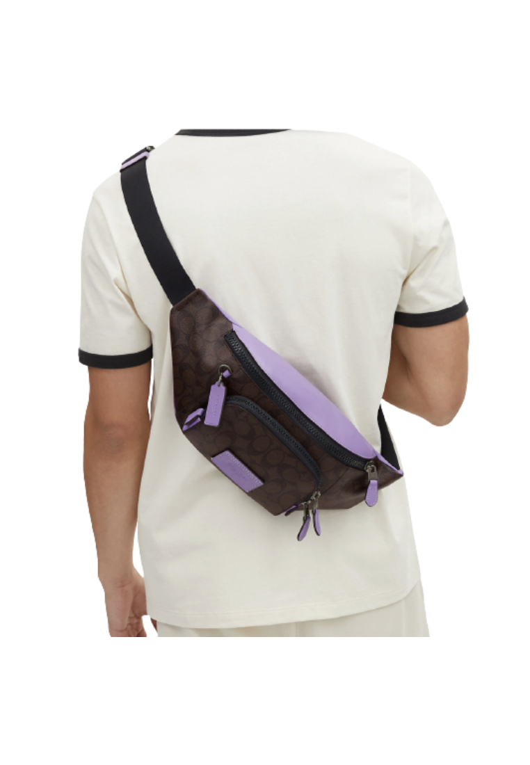 Coach Track Belt Bag Colorblock Signature Canvas In Mahogany Iris CL413