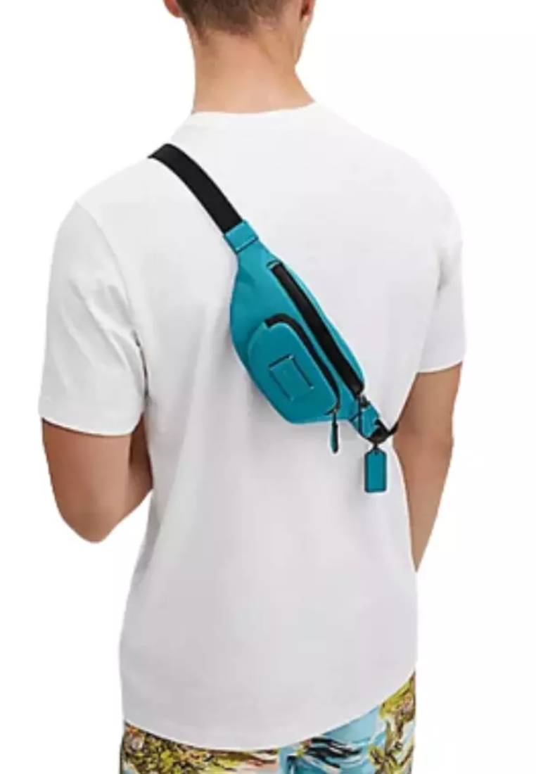 ( AS IS ) Coach Sprint Crossbody Bag Belt Bag In Black Copper/Teal Multi CJ684