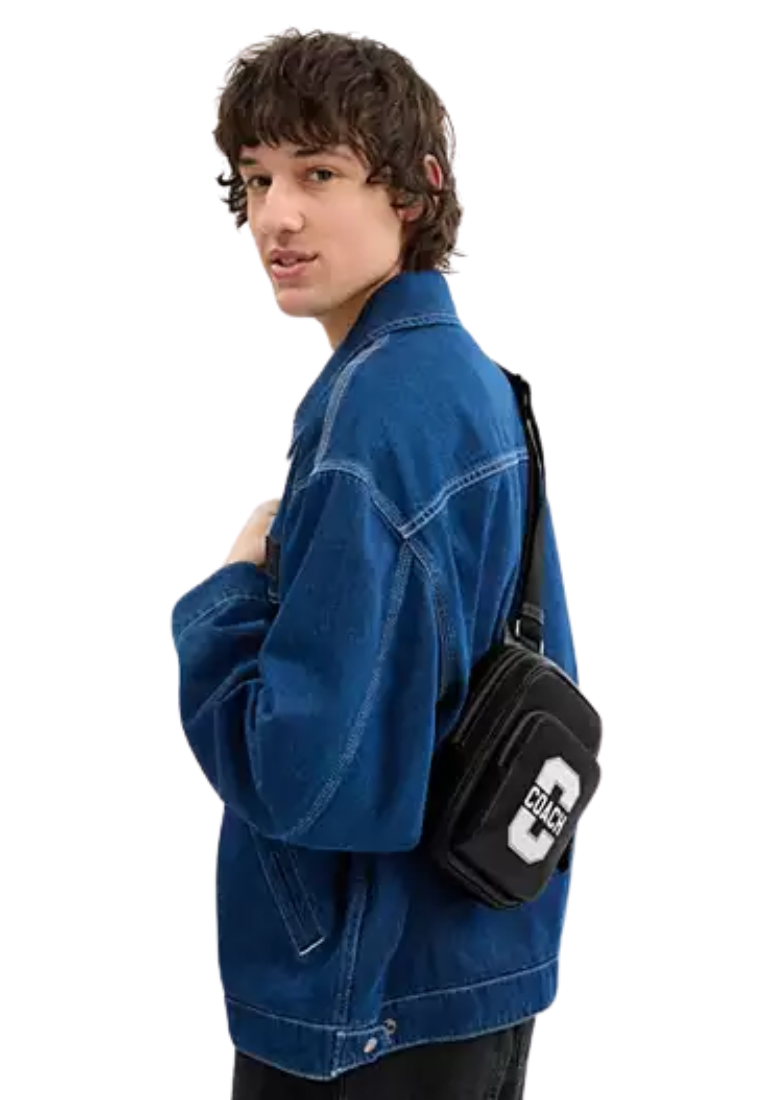 Coach Racer Sling Pack Varsity Messenger Bag In Black Chalk CAJ39