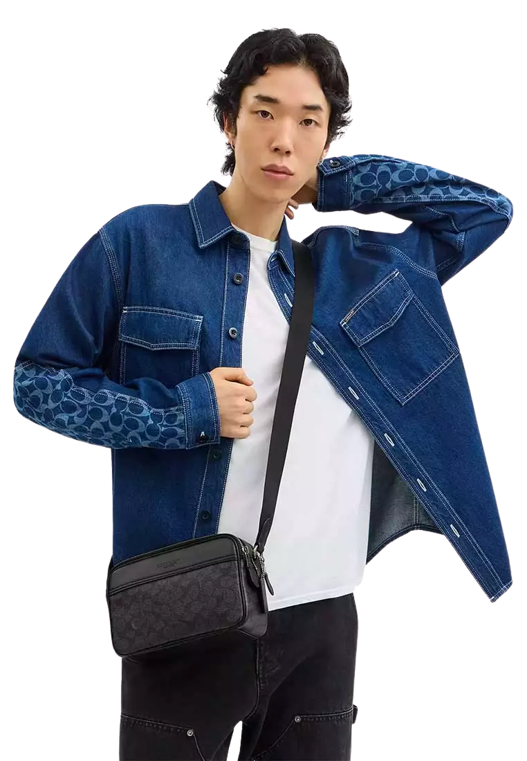 Coach Graham Crossbody Bag Signature Canvas In Charcoal Black CV921