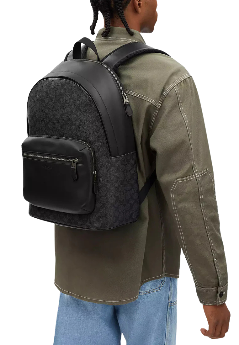 Coach West Signature Canvas Backpack In Charcoal Black CV925