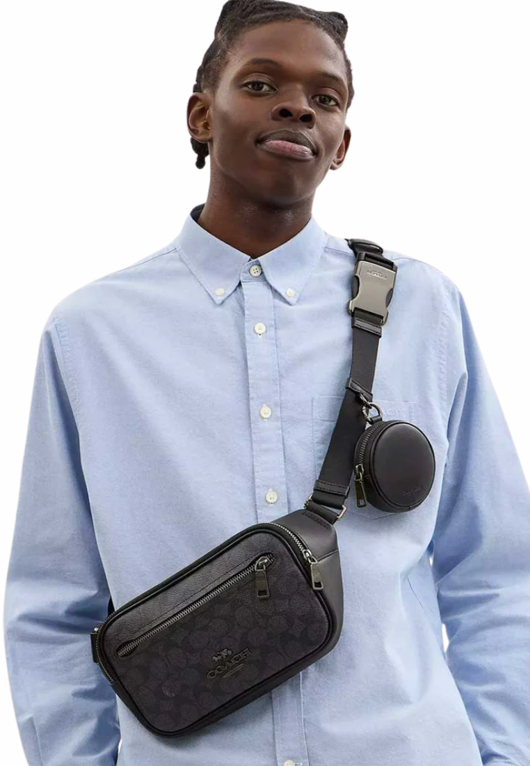 Coach Elias Belt Bag Signature Canvas In Charcoal Black CZ400