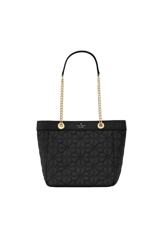 Kate Spade Flower Quilted Fabric Medium Tote Bag In Black KK156