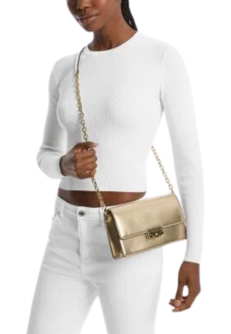 Michael Kors Cece Medium Metallic Clutch Bag In Pale Gold 35F2G0EC6M